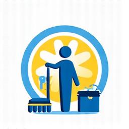 Ícone de uma pessoa a limpar com equipamento profissional.